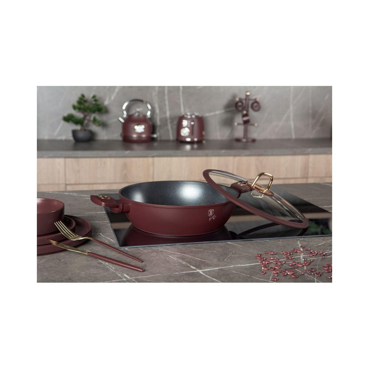 TOPF Burgunderrot 28/28/7.5 cm BH8038 - Bordeaux, Metall (28cm) - Berlinger Haus
