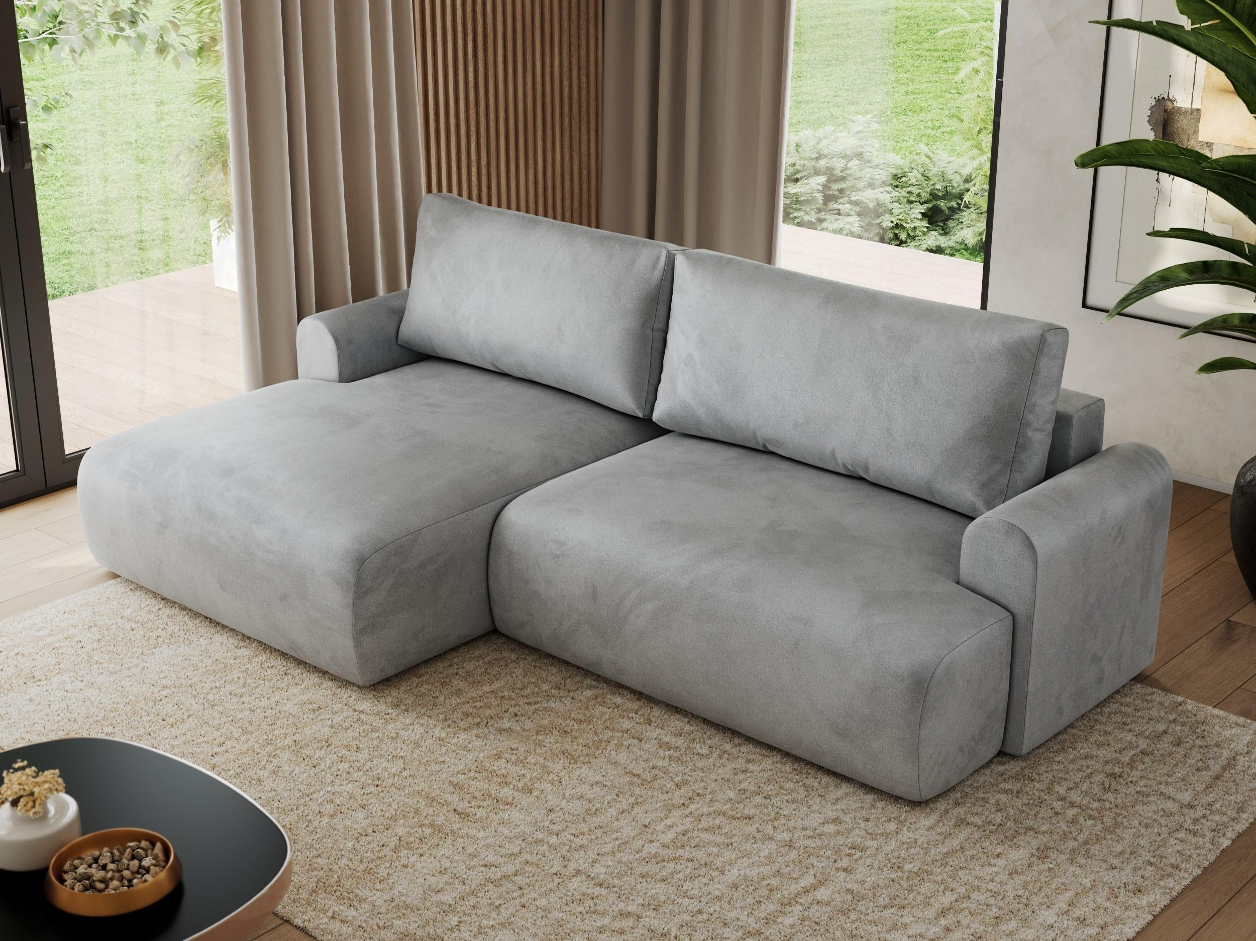 ECKSCHLAFSOFA TONO L Hellgrau Velvet - links - Hellgrau/Schwarz, Kunststoff/Textil (260/150cm) - MKS