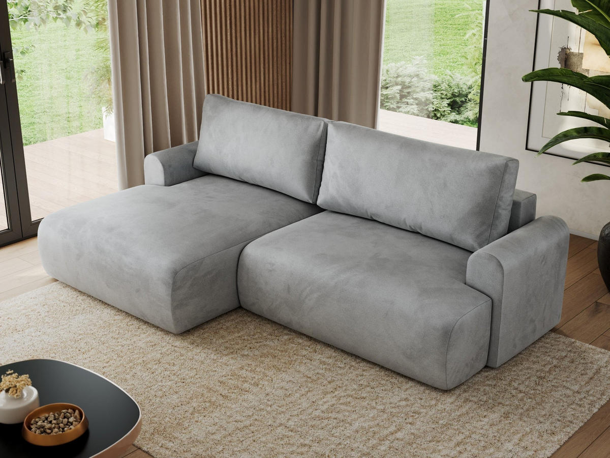 ECKSCHLAFSOFA TONO L Hellgrau Velvet - links - Hellgrau/Schwarz, Kunststoff/Textil (260/150cm) - MKS