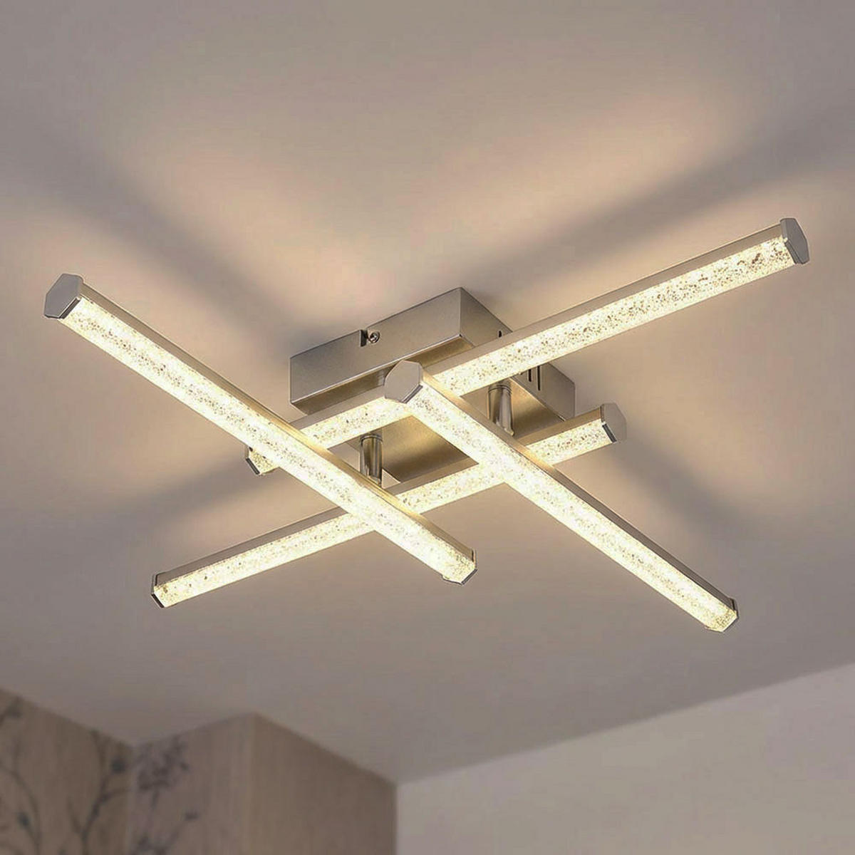 DECKENLEUCHTE KIRINA, Chrom, Nickel-matt, Kristalle, LED - Silberfarben, Kunststoff (50/8.8/50cm) - Globo Lighting