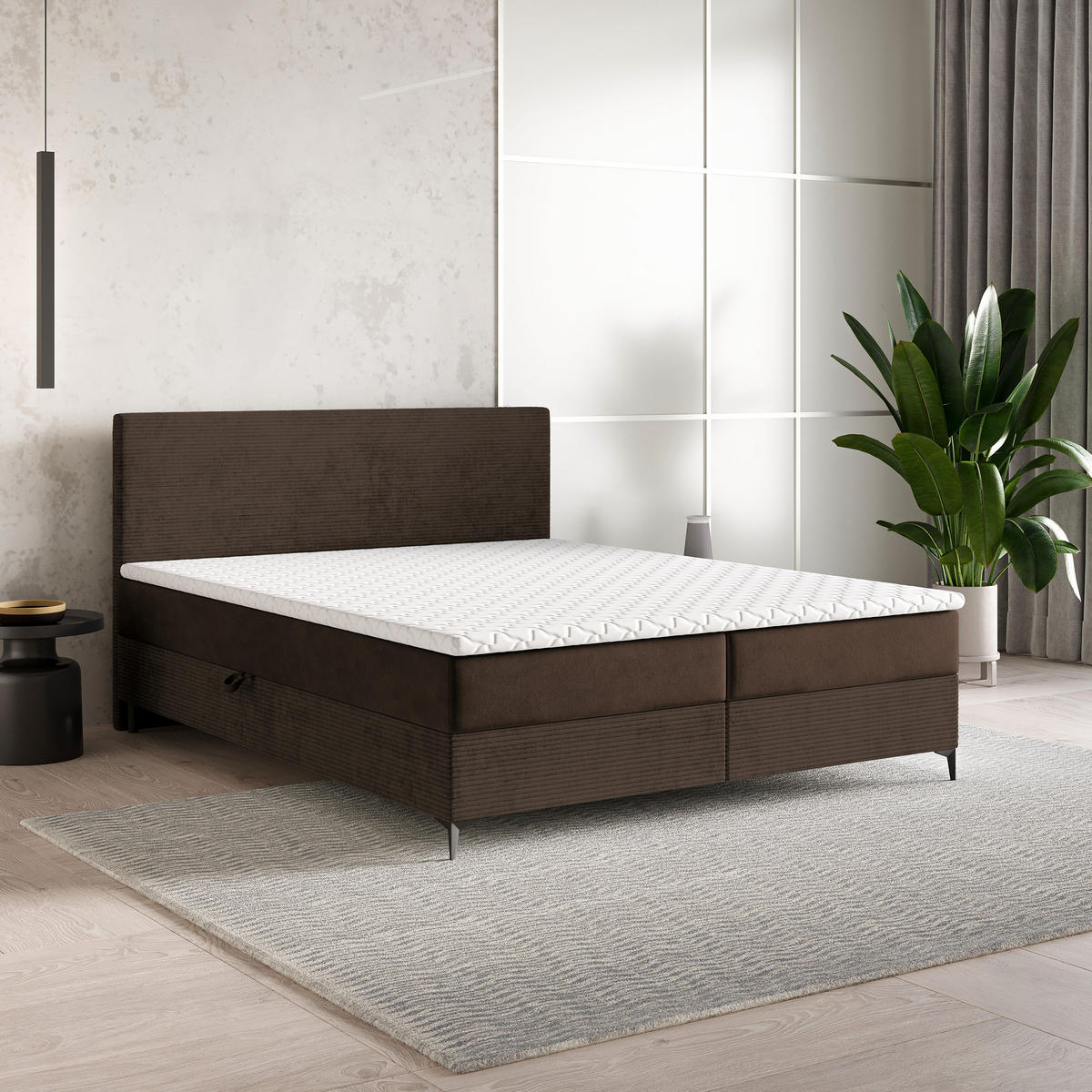 BOXBETT TORREL 160x200 cm mit Matratze und Topper - Braun - Braun, Holz (160/200cm) - MASSENO