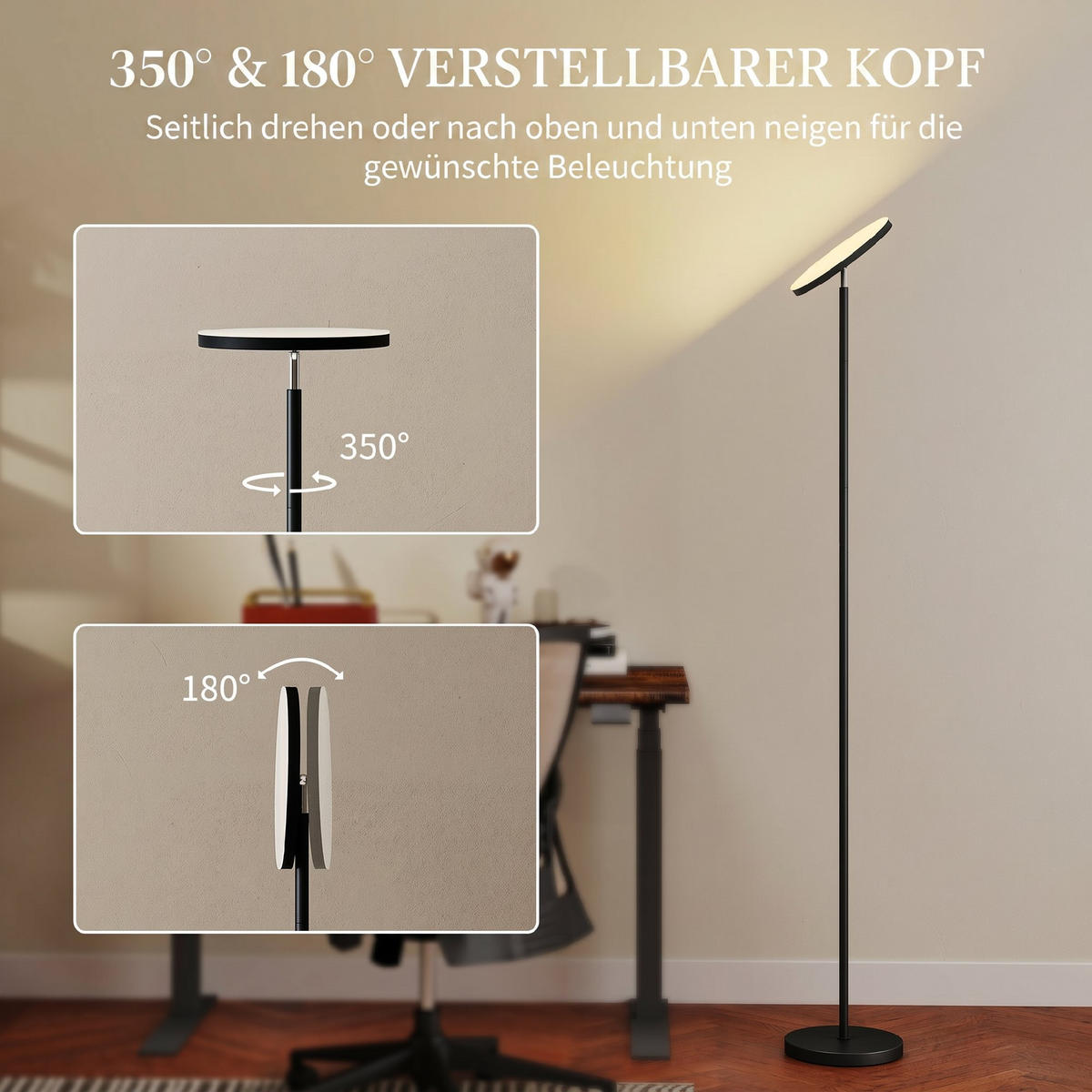 STEHLAMPE Stahl, Kunststoff Schwarz - Schwarz, Metall (25/25/177cm) - HOMCOM