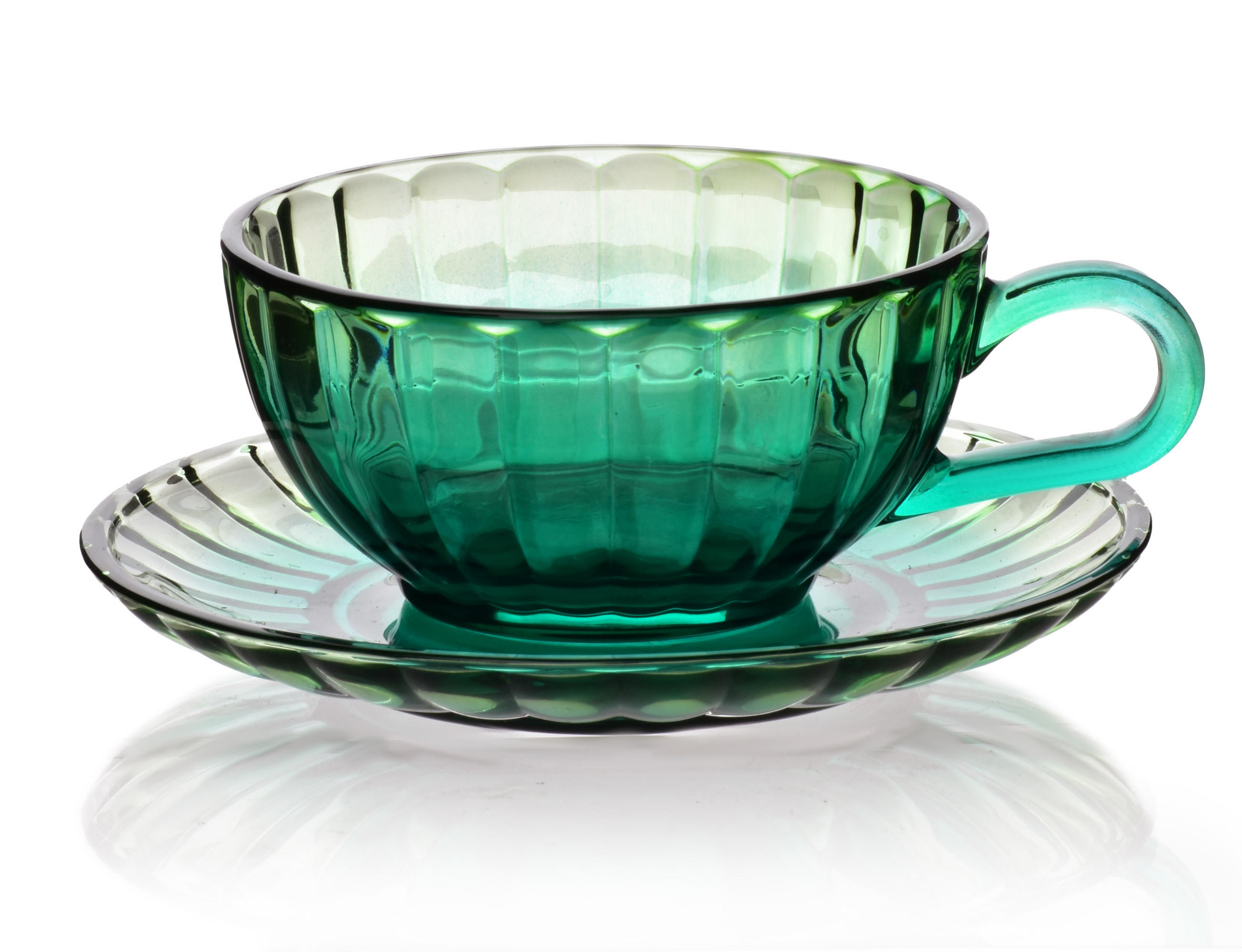 TASSE mit Untertasse Vini Grün 15.5/15.5/7 cm Glas - Grün, Glas (0.21L) - Mondex
