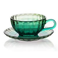 TASSE mit Untertasse Vini Grün 15.5/15.5/7 cm Glas - Grün, Glas (0.21L) - Mondex