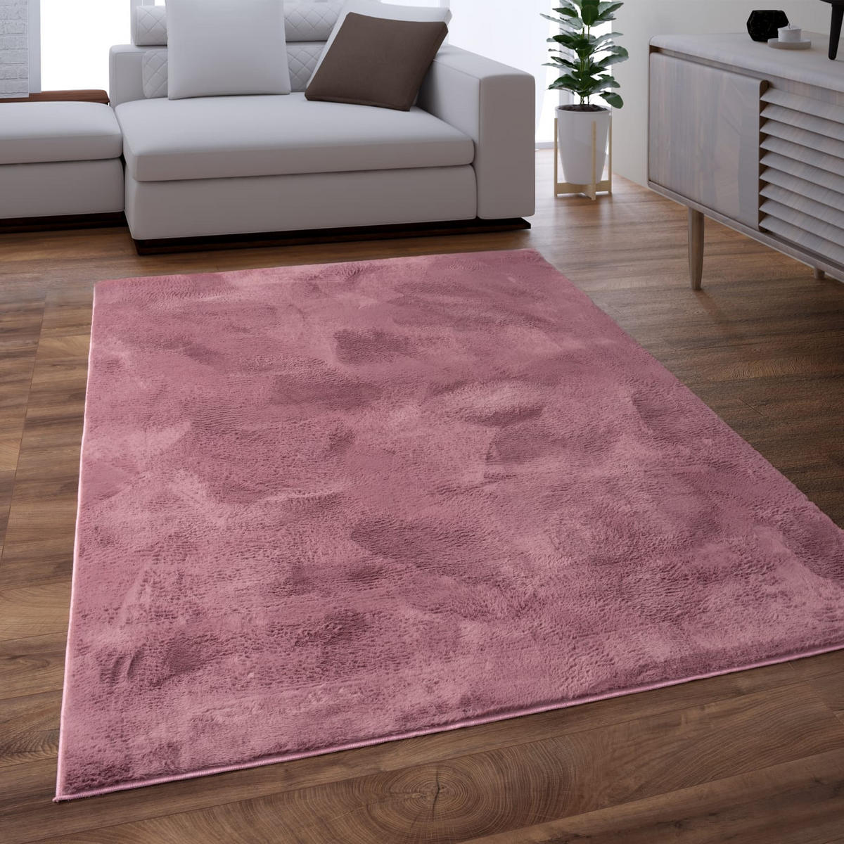TEPPICH Kurzflor waschbar Einfarbig Wohnzimmer schmutzabweisend Altrosa Rechteckig 140x200 - Rosa, Textil (140/200cm) - KADIMA DESIGN