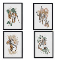 POSTER Set mit 4 tiere Tiger Leopard Tiere, Blumen und Pflanzen des Dschungels A4 Rahmenlos - Klar, Papier (29.7/3cm) - Nacnic