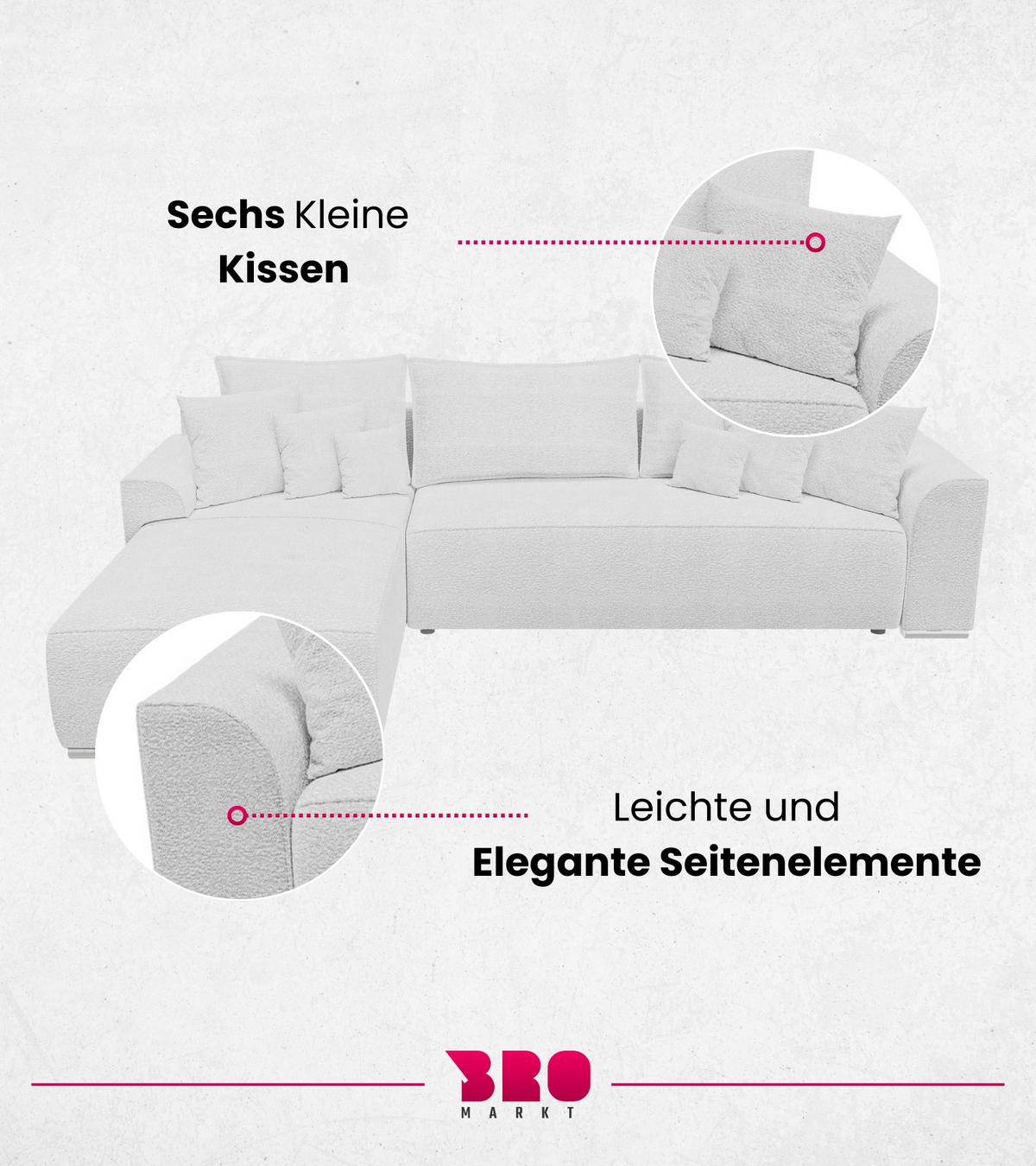 ECKSOFA Sydney mit Schlaffunktion Weiß Boucle - Ecru/Weiß, Textil (280/184cm) - Bromarkt