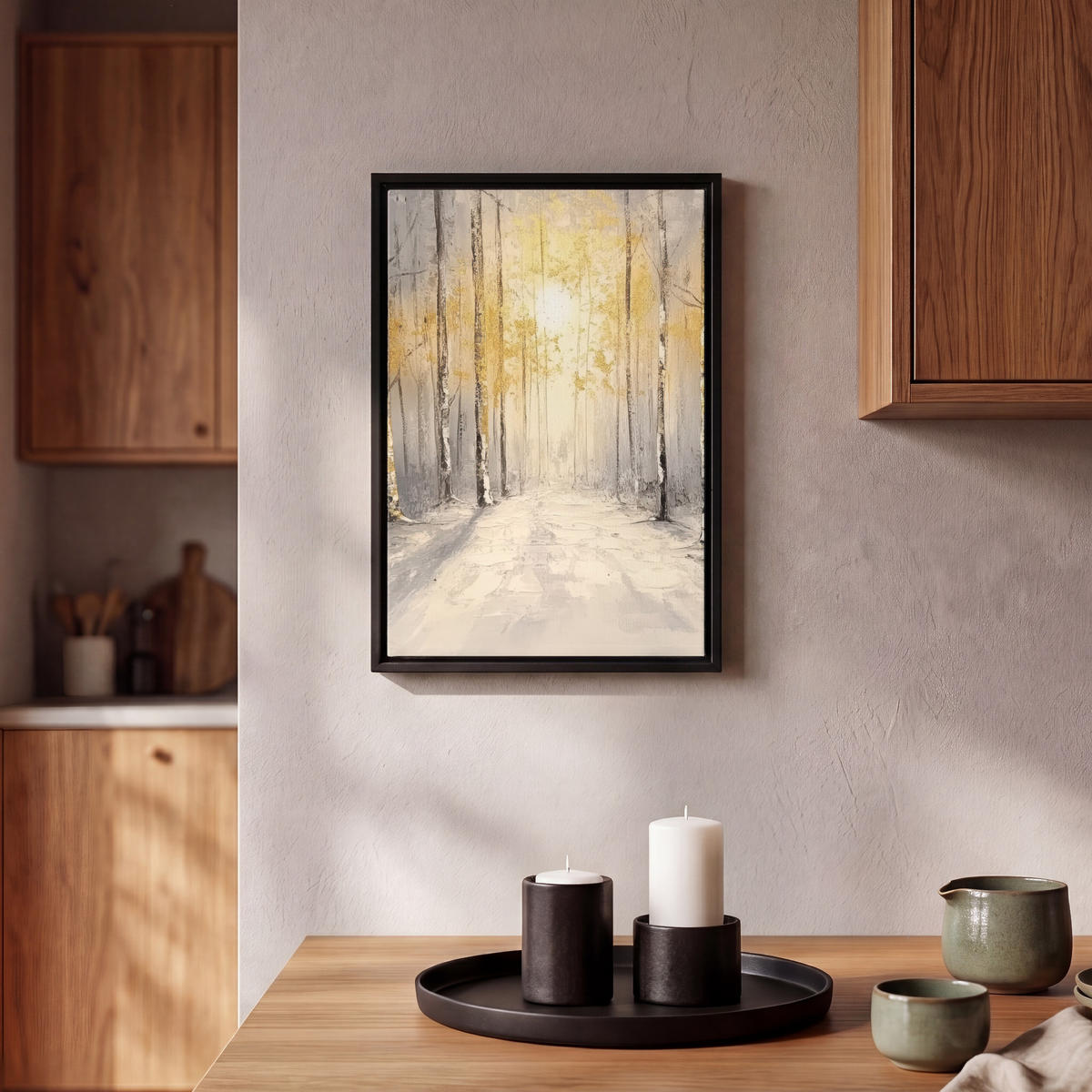 LEINWAND Bilder mit Rahmen - Winter - Abstrakt - Schnee - Natur - Sonne - 20x30 - Grau, Textil (20/30cm) - MuchoWow