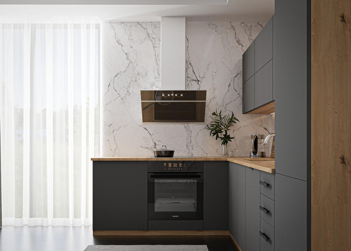 ECKKÜCHE 330 x 210 cm – Nexa K53-G330 – in Grau / Matt - Schwarz/Grau, Holz/Metall (330/212/58cm) - ROYAL24_MARKT