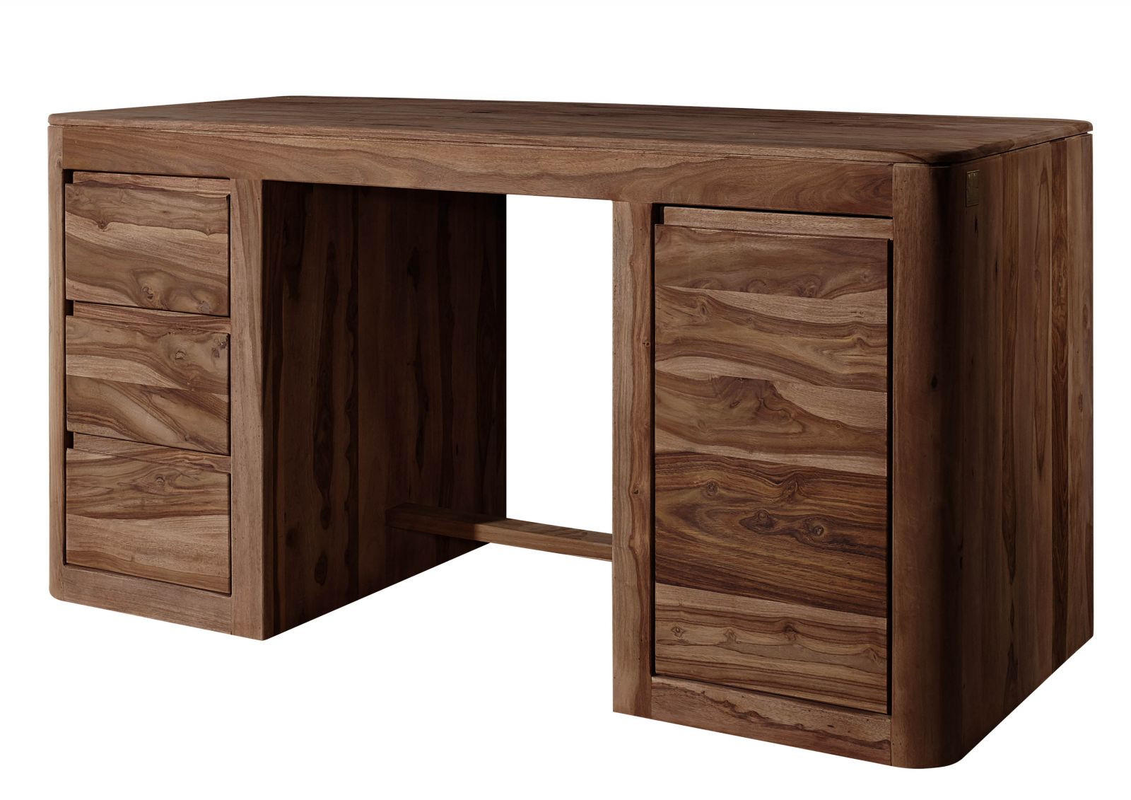 SCHREIBTISCH Sheesham 150x75x78 rot-braun gebeizt TORONTO #148 - Dunkelbraun, Holz (75/150/78cm) - Massivmoebel24
