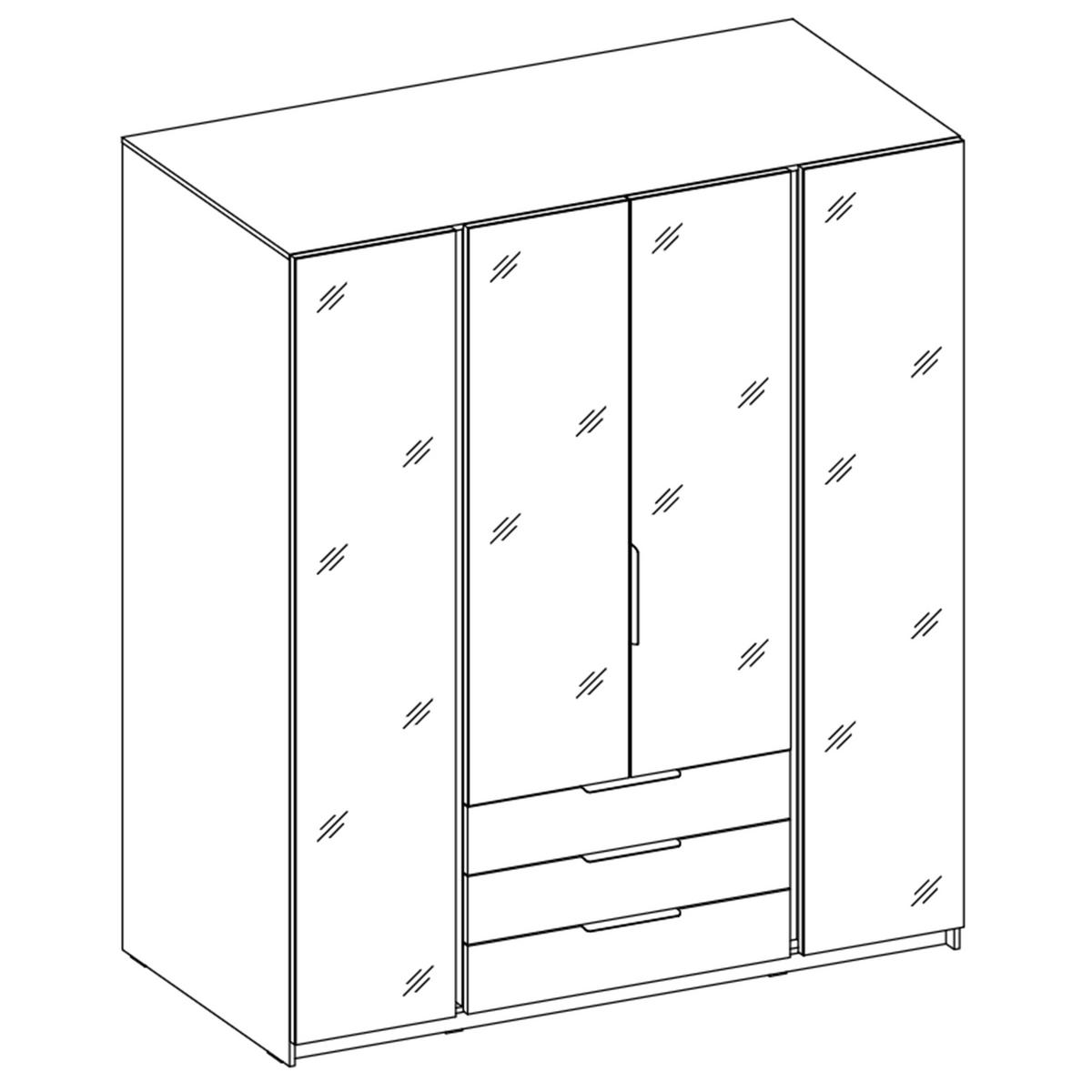 KLEIDERSCHRANK Nehir Eiche Evoke/Schwarz 200 cm - 4T3S Modern mit Schubladen und 4 Spiegeln - Eichefarben/Schwarz, Holzwerkstoff/Kunststoff (200/239/61.9cm) - AX Living