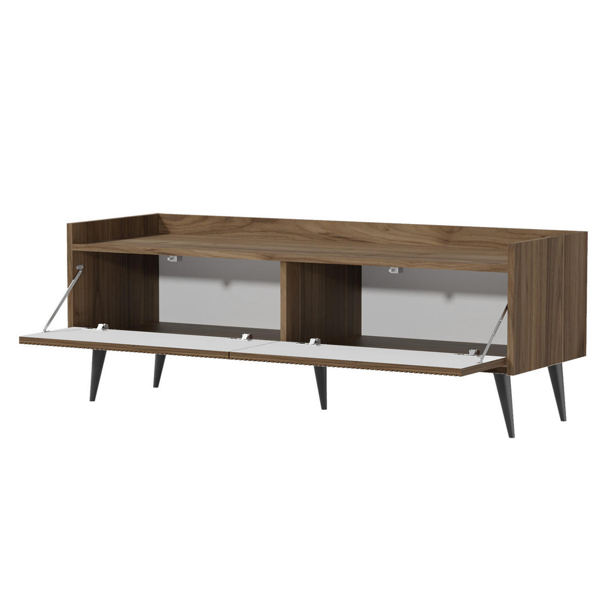 NÍZKÁ KOMODA Amfali se 2 výklopnými dvířky, drážkovaná čela, systém Push-to-open, kovové nohy, 120 cm, kašmír - černá/kašmírová, kov/kompozitní dřevo (121/45/41cm) - Beautysofa