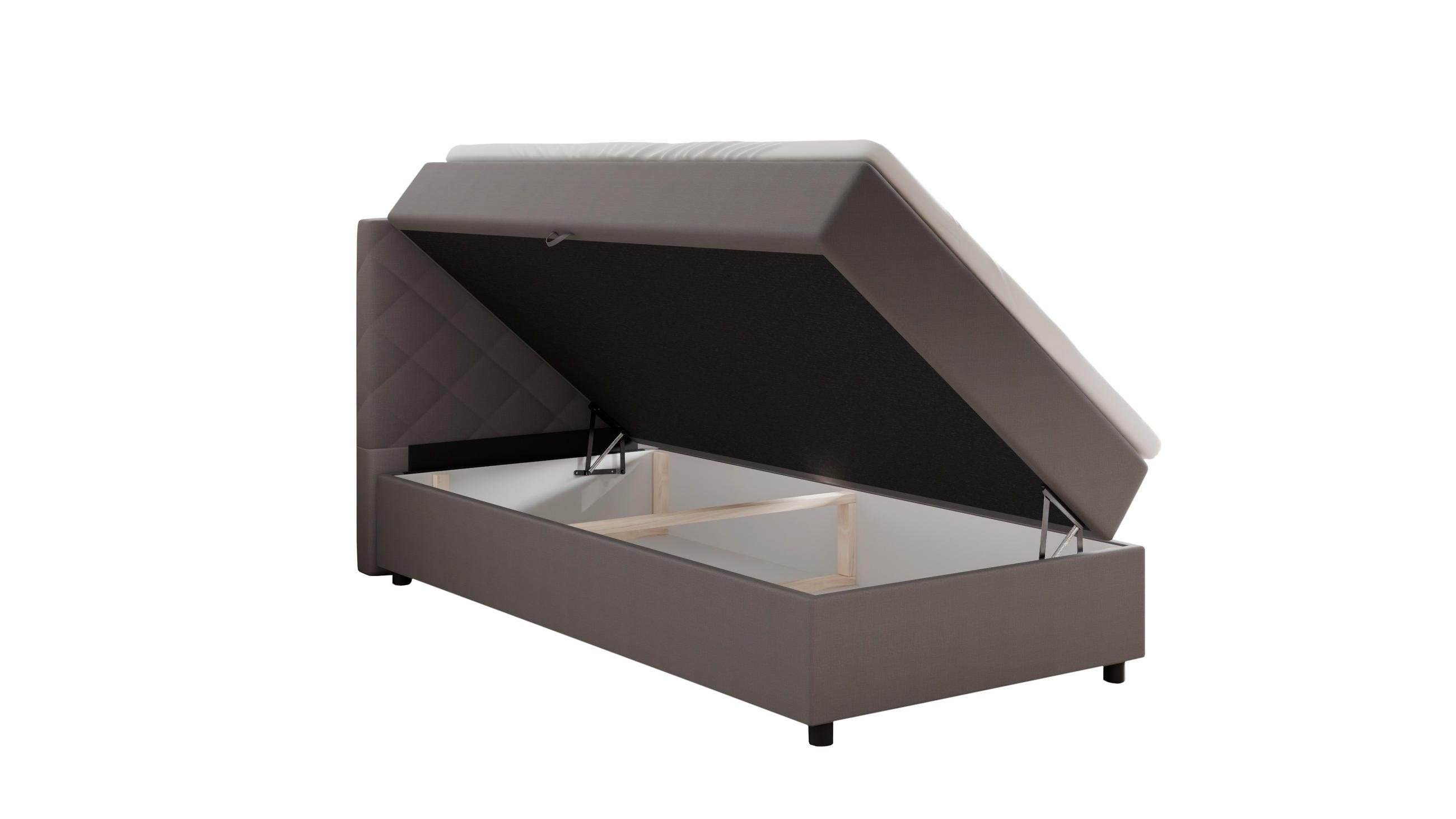 BOXBETT Diamaro 100x200 cm mit Bettkasten und Topper - Dunkelgrau - Grau, Holz (100/200cm) - Panda Möbel