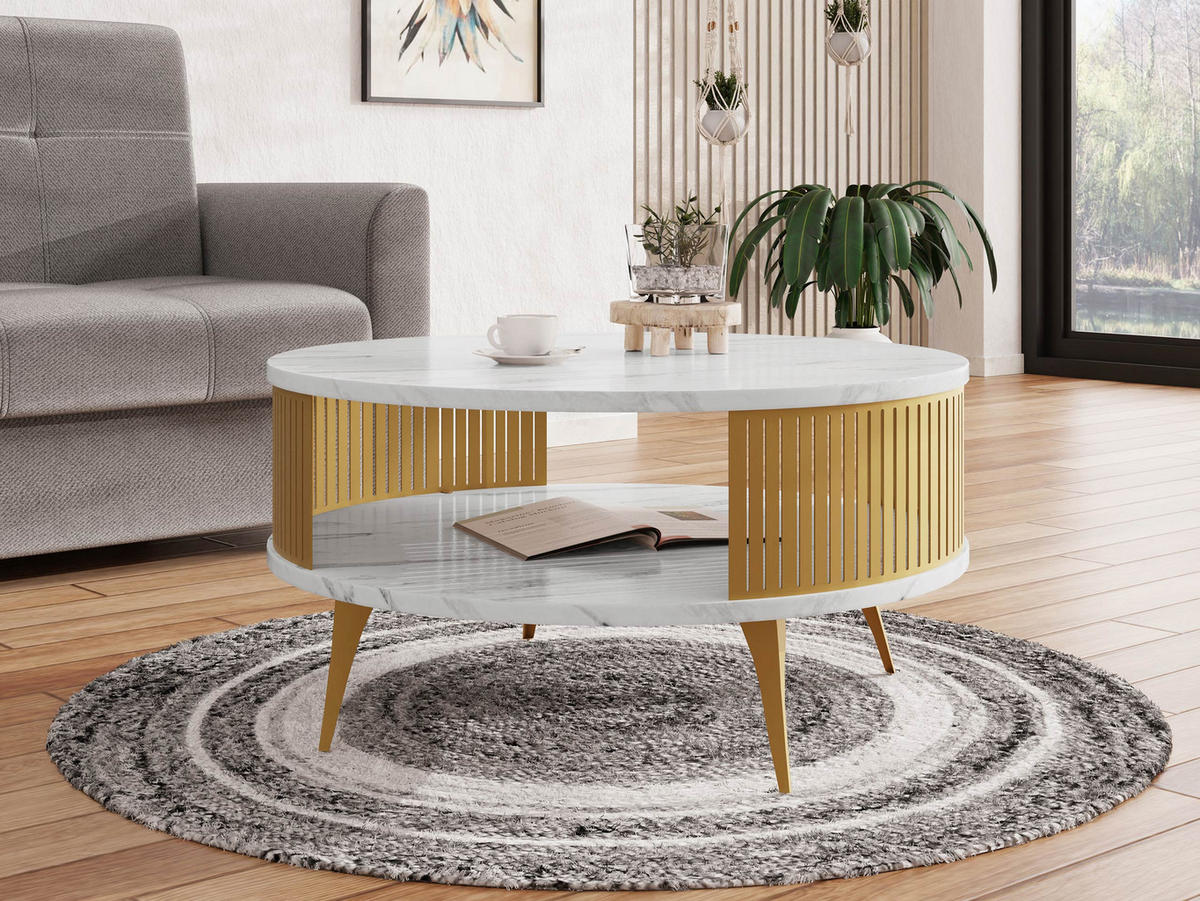 COUCHTISCH Roenni Gold - Weiß Hochglanz/Goldfarben, Holzwerkstoff/Metall (75/75/30cm) - MIRJAN24