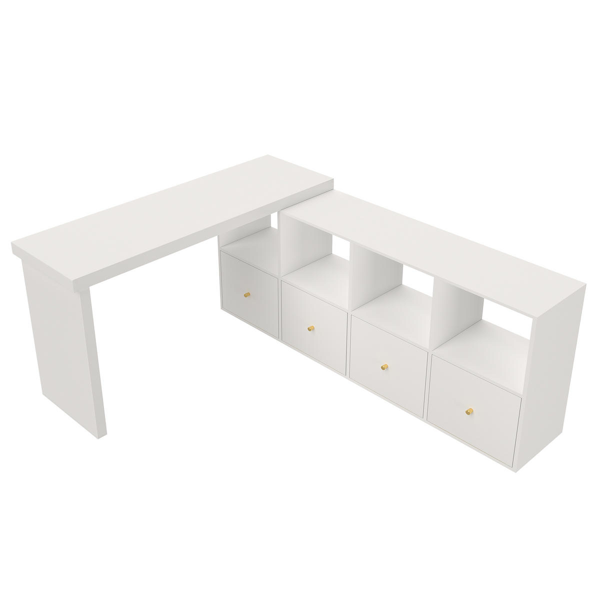 ECKSCHREIBTISCH 360° drehbar L-Form 4 Schubladen 4 Fächer weiß MDF - Weiß, Holzwerkstoff (120/48/78cm) - FLIEKS