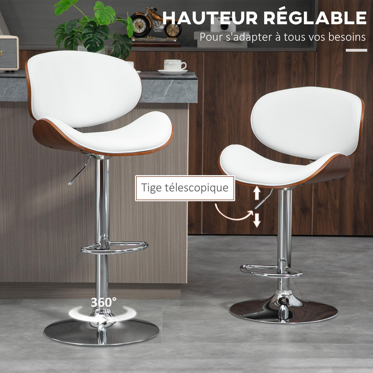 BARHOCKER 2er-Set DE-14731 höhenverstellbar & schwenkbar Weiß - Weiß, Metall (52/112/53cm) - ComfortXL