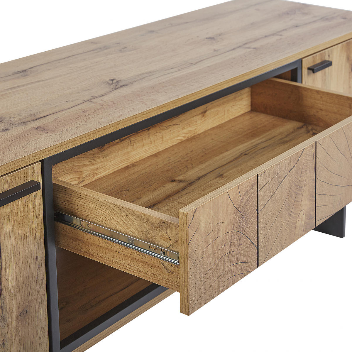 TV-MÖBEL Hellbraun, Schwarz BOISO 40/160/50 cm - Hellbraun, Holzwerkstoff (160/50/40cm) - Beliani