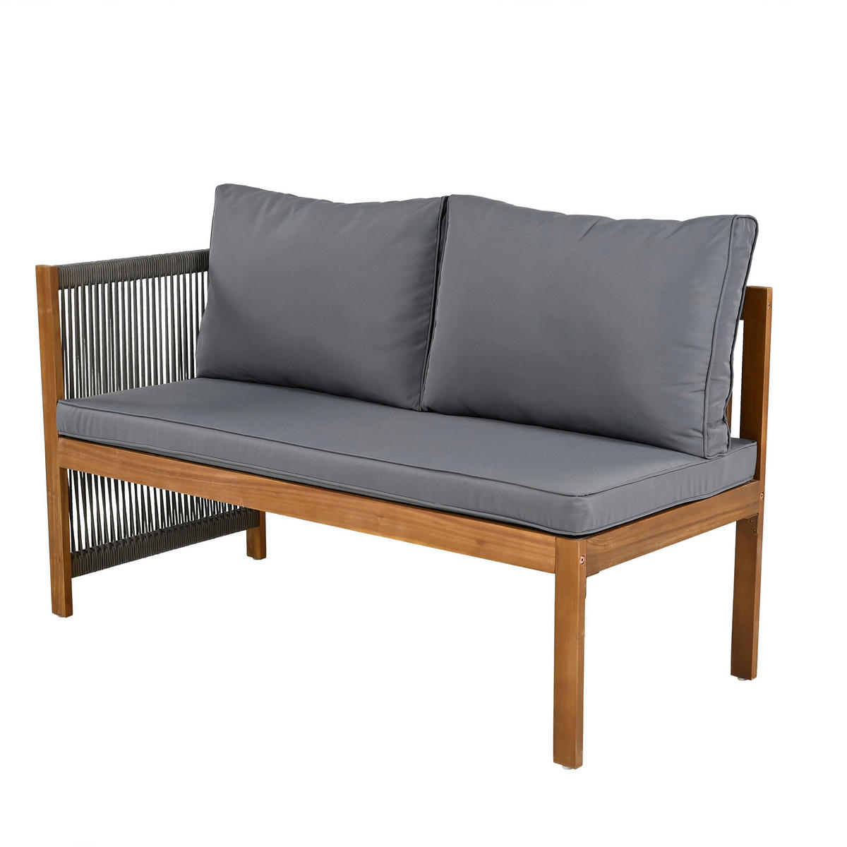 GARTENSET 187x187x71cm grau aus Massivholz, handgewebt - Grau, Textil - Modfu