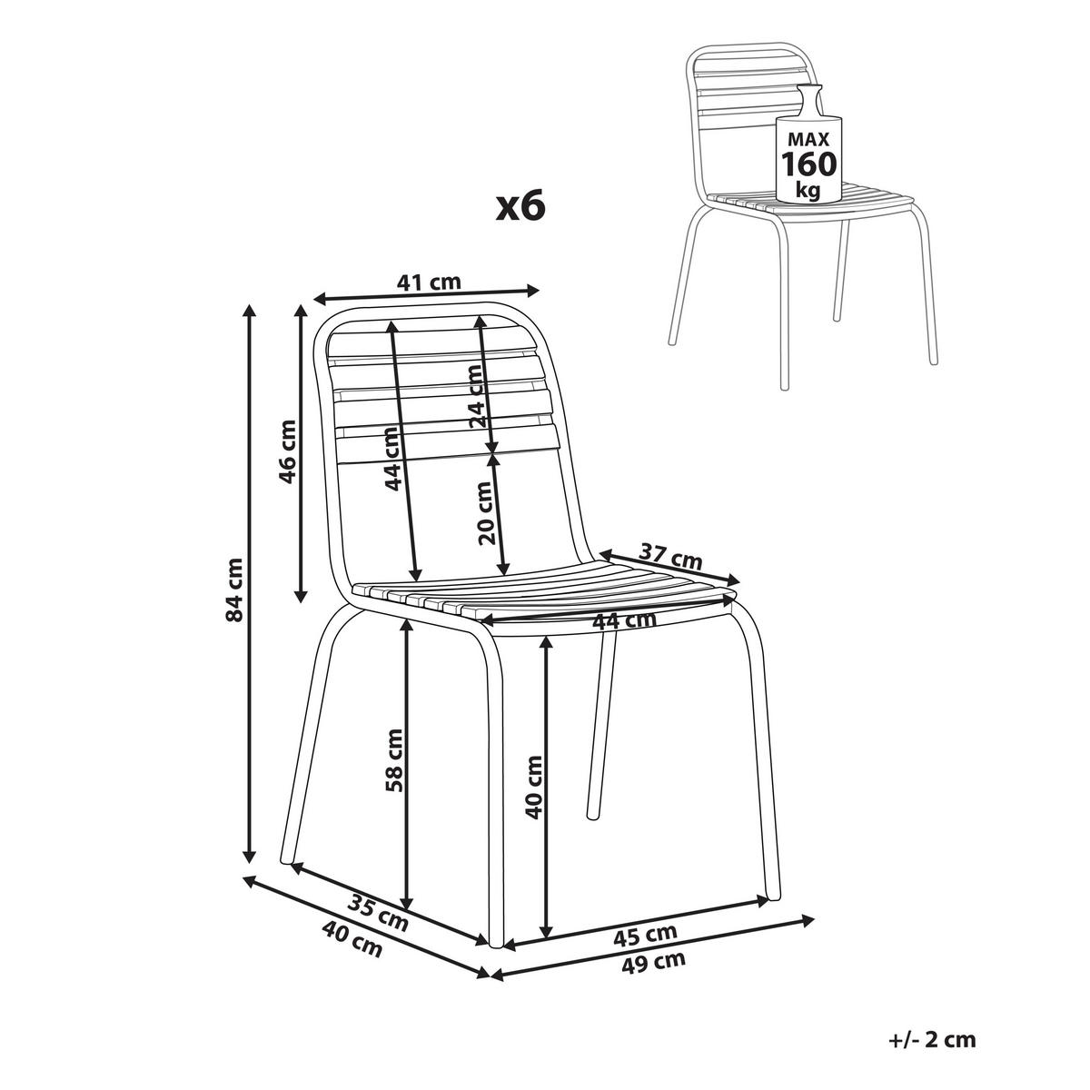 GARTENSTUHL 6er Set Heller Holzfarbton Vallese - Hellbraun, Holz (49/84/40cm) - Beliani
