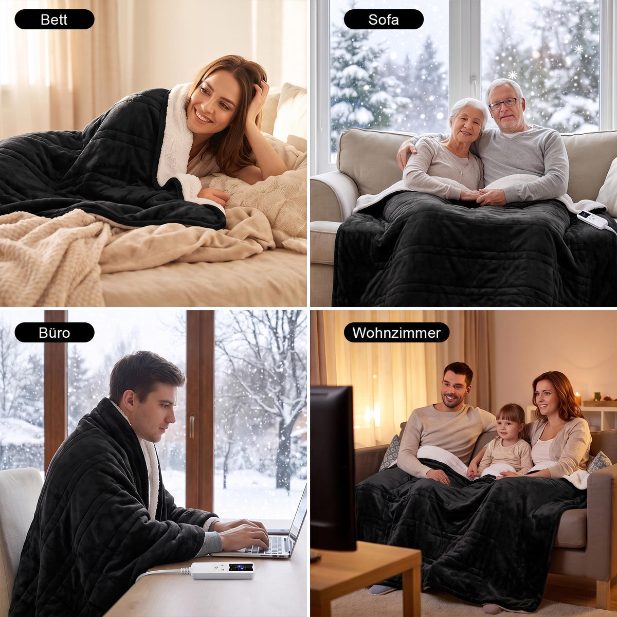 HEIZDECKE Jyntis 180/130 cm - Schwarz/Weiß, Textil (130/180cm) - ZMH