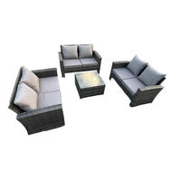 GARTENSOFA Hohe Rückenlehne Polyrattan Dunkelgrau 6-Sitzer - Dunkelgrau, Metall - Fimous