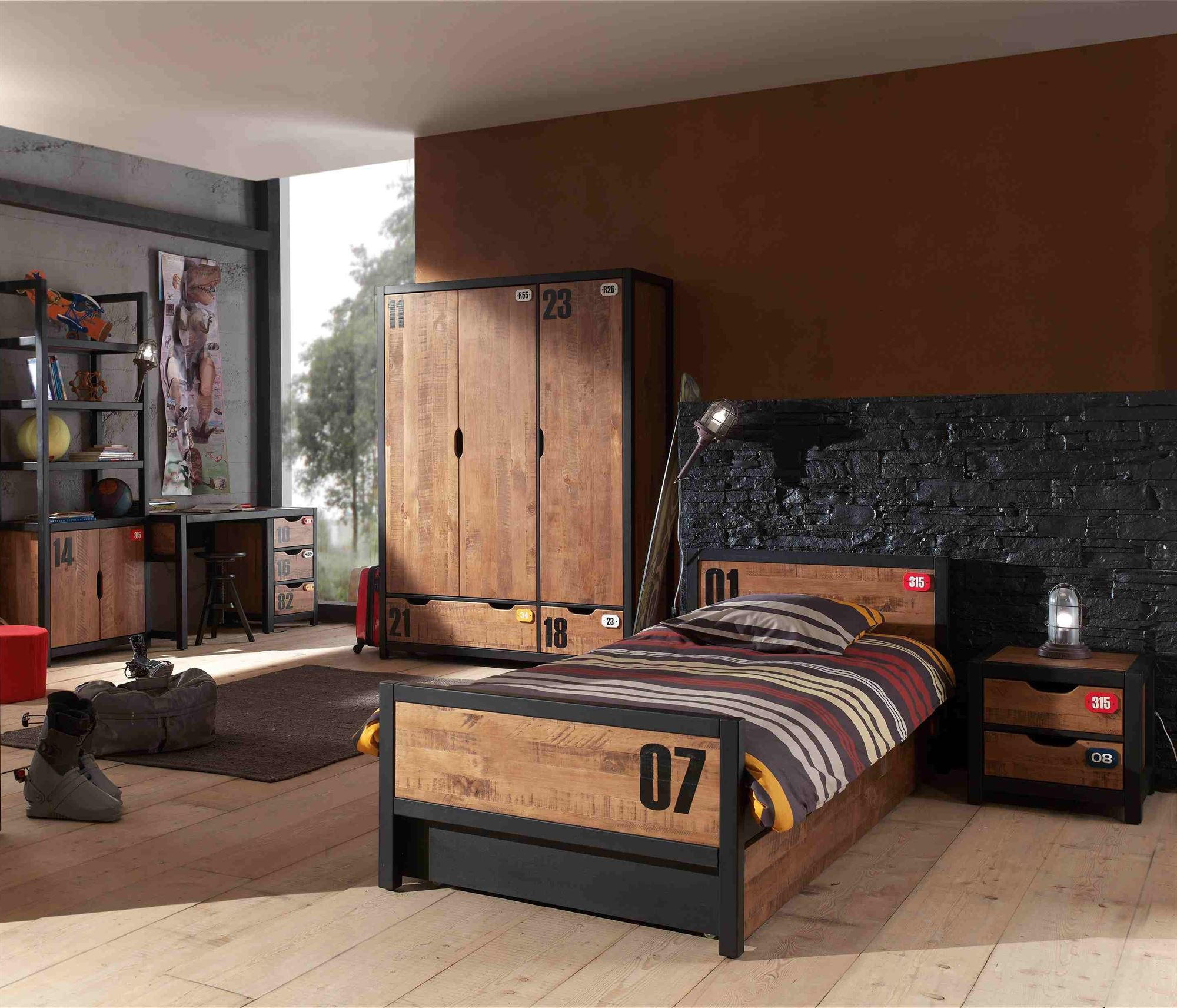 KINDERZIMMER Set komplett Kameko 11 Massivholz+MDF Schwarz/Cognac - Cognac/Schwarz, Holz (292/1/192cm) - 58aufmkessel