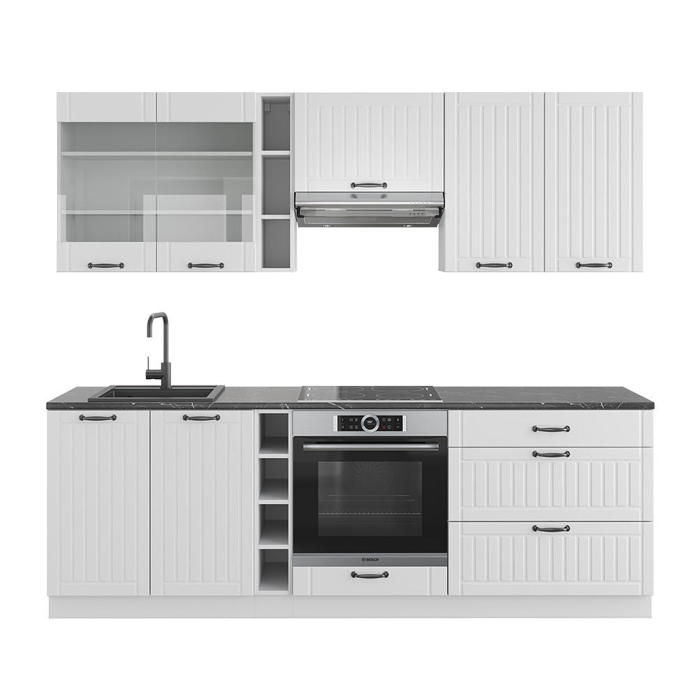 KÜCHENZEILE Fame-Line Weiß Landhaus/Weiß 235 cm, AP Anthrazit - Creme/Weiß, Holzwerkstoff (235/81.6/60cm) - Vicco