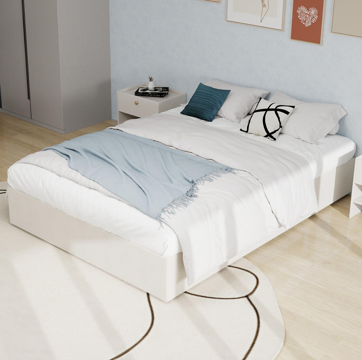 POSTEĽOVÝ rám 160/200 cm béžový s plynovým zdvihom z látky a kovu - béžová, textil (160/200cm) - OKWISH