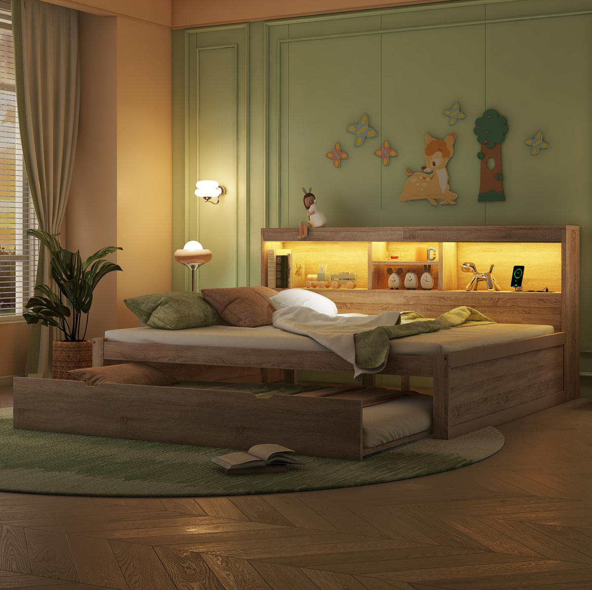 POLSTERBETT 140/200 cm Natur aus Spanplatte und MDF mit Ausziehbett - Naturfarben, Holzwerkstoff (140/200cm) - OKMYHOME
