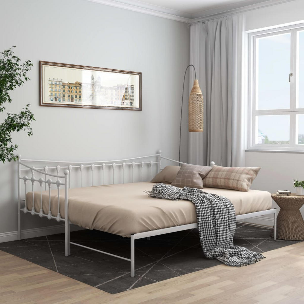 AUSZIEHSOFA Bettgestell Weiss Metall 90/200 Cm - Weiß, Leder (90/200cm) - vidaXL