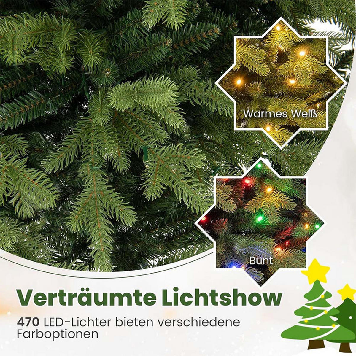 WEIHNACHTSBAUM mit 11 Lichtmodi 210cm Grün - Grün, Metall (210cm) - COSTWAY