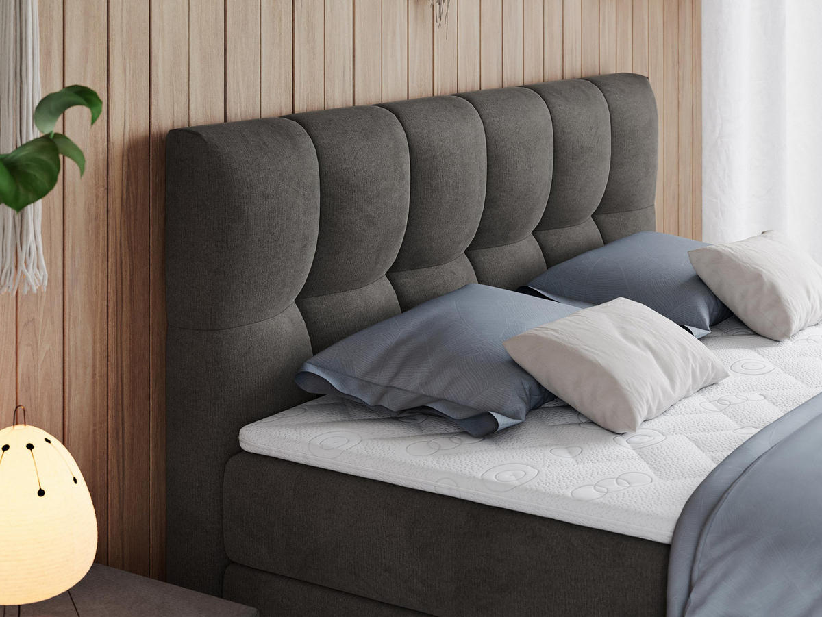 BOXSPRINGBETT ALVIN KING 120/200 Dunkelgrau Velvet - H3 - Dunkelgrau, Holz/Textil (120/200cm) - MKS