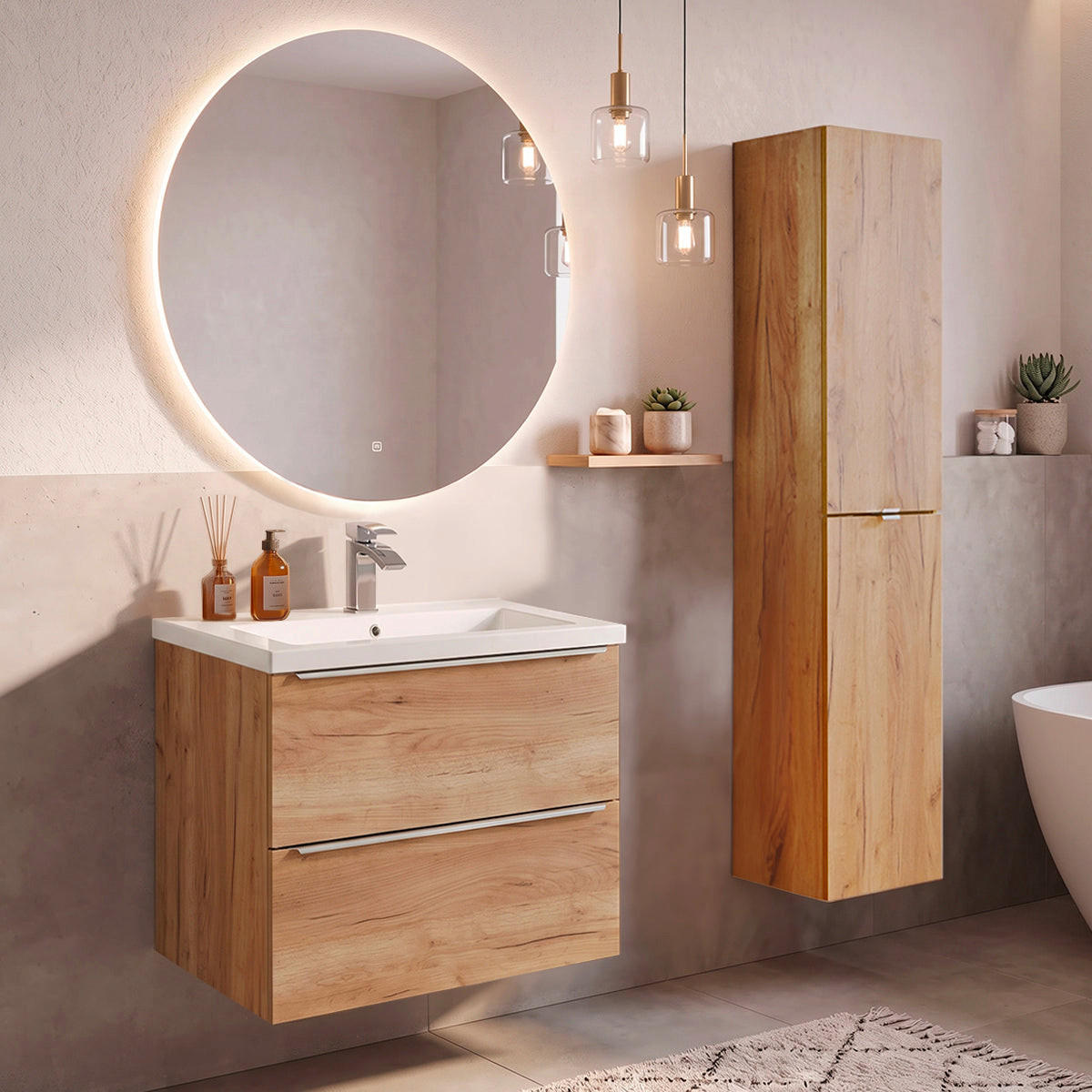 KOUPELNOVÝ NÁBYTEK 60cm duben 2er-Set Dřevo - hnědá, kompozitní dřevo (60/57/46cm) - Petits-meubles