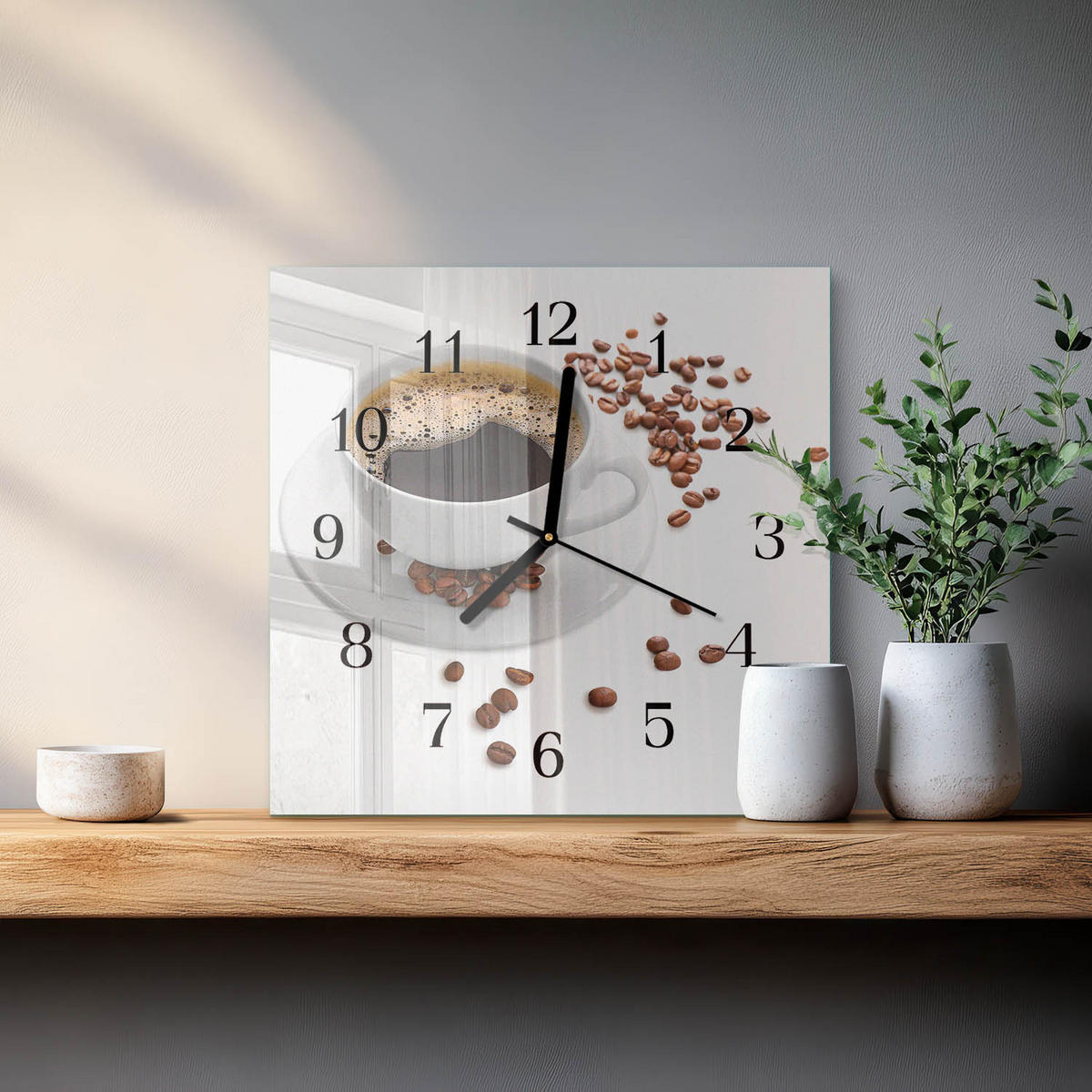 WANDUHR 30x30 cm - Kaffee - Weiß, Glas (30/30/0.4cm) - TULUP