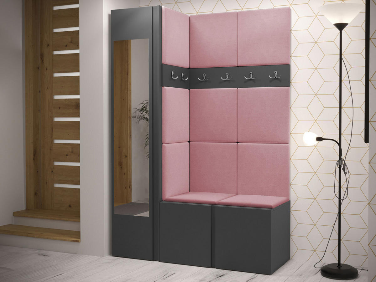 GARDEROBEN-SET Orion X - Graphitfarben/Rosa, Holzwerkstoff/Kunststoff (124/186/46cm) - MIRJAN24