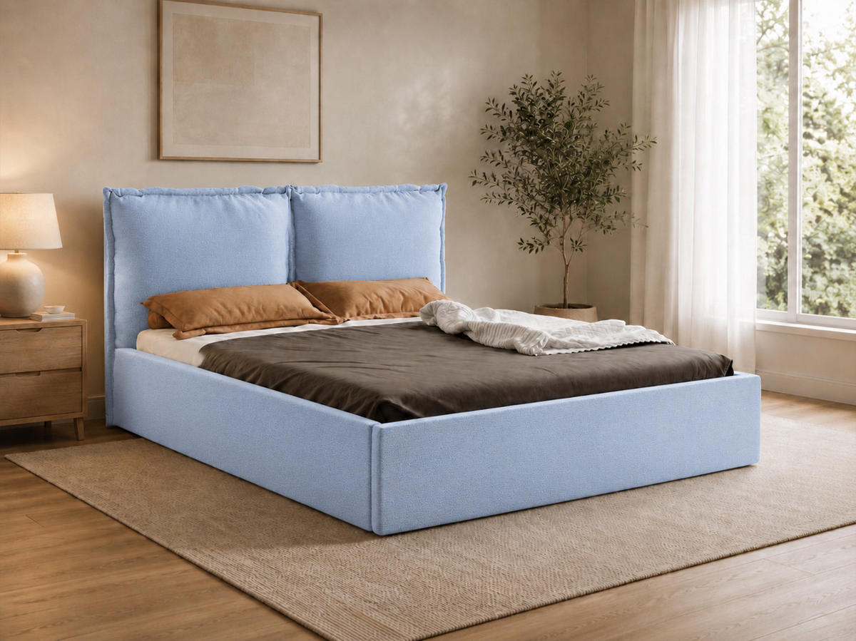 POLSTERBETT MIRA 180x200 cm mit Bettkasten, Stauraum und Metall-Lattenrost – VIBE Hellblau - Schwarz/Hellblau, Textil/Metall (180/200cm) - Luxkor24