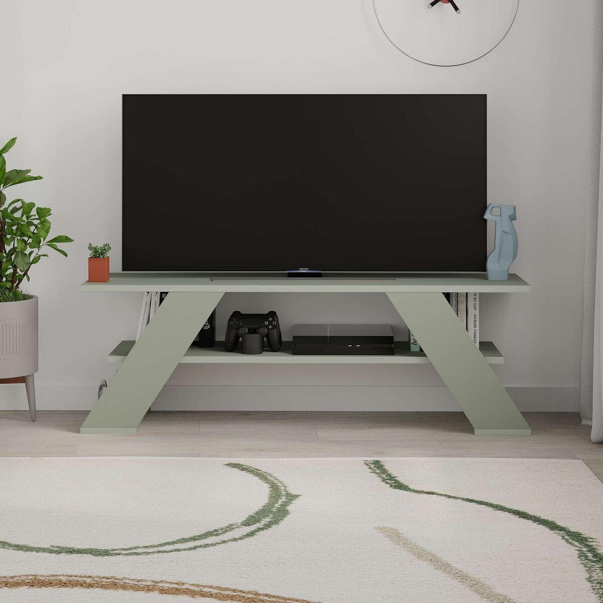 TV-MÖBEL 3 Regale L120 cm - Farfalla - Grün, Holzwerkstoff (33.5/40/120cm) - Calicosy