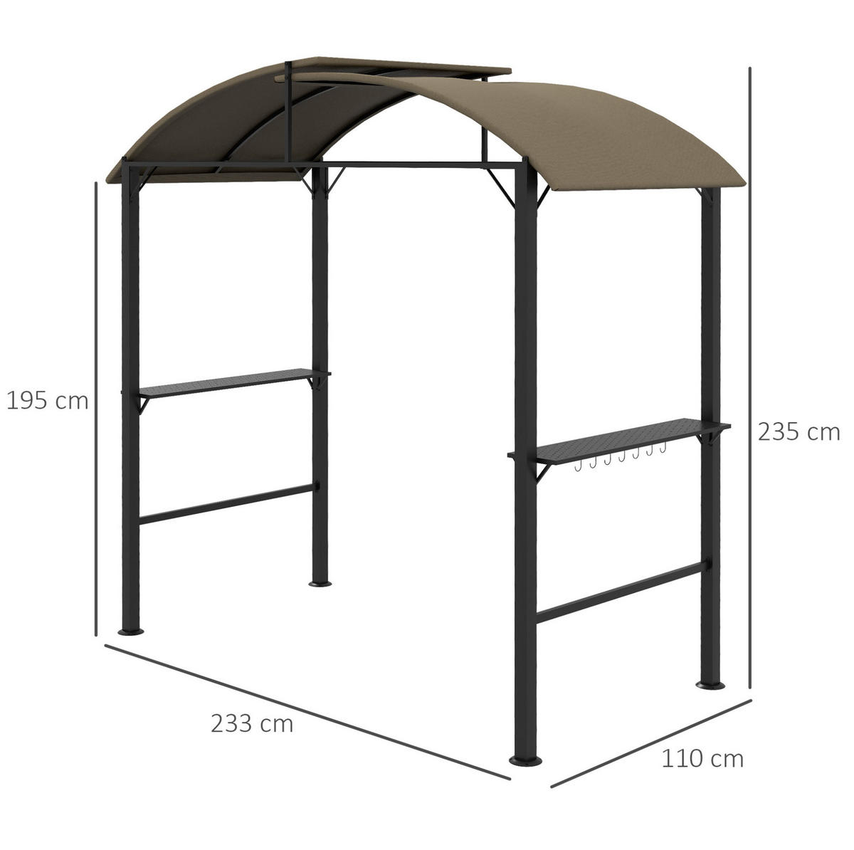 GRILLPAVILLON 233/110/235 cm khaki aus Stahl mit Ablagen - Braun, Metall (110/235/233cm) - OKWISH