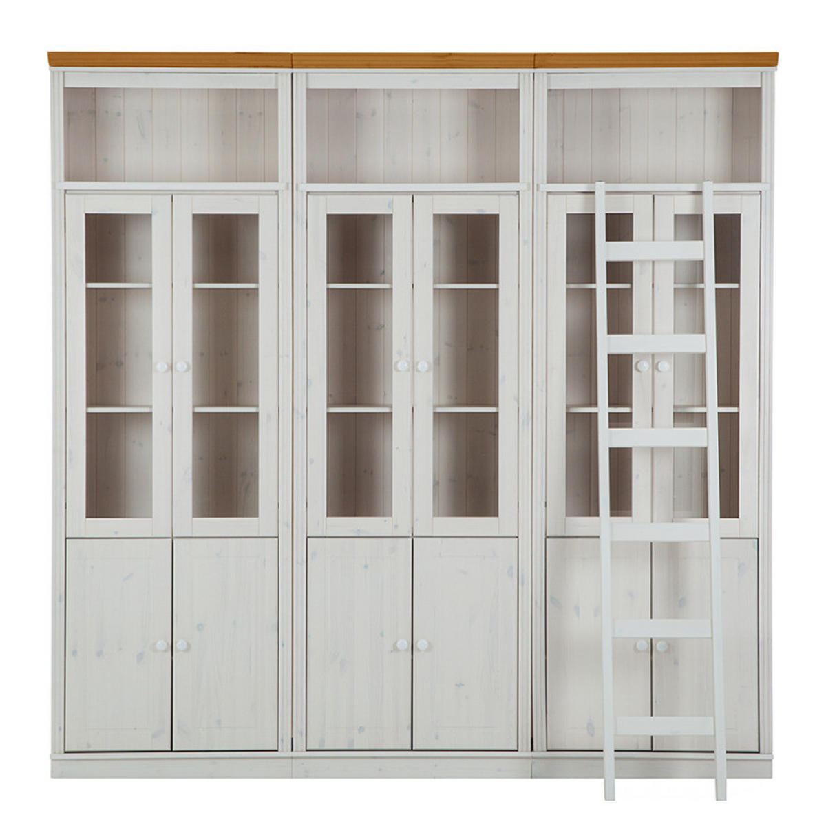 BÜCHERWAND - Kiefer massiv, Typ E - Weiß/Kieferfarben, Holz (222/223/37cm) - home24