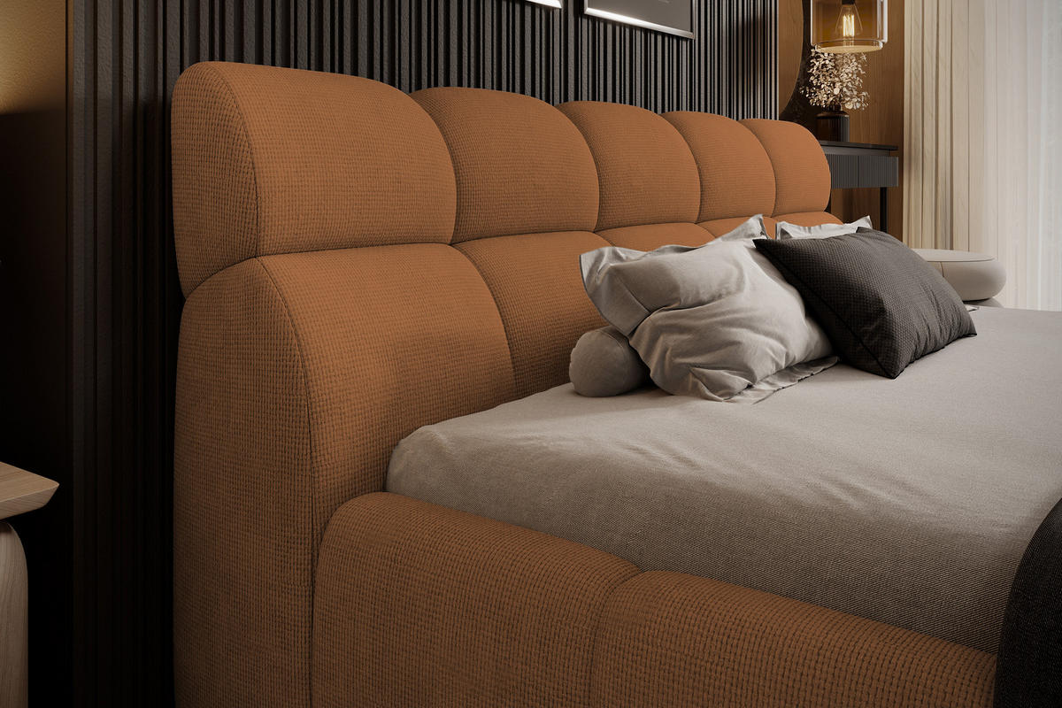 POLSTERBETT GIULIA, komfortabel, mit Bettkasten, verstellbarem Kopfteil und LED, 180x200x96 cm, Farbe Orange - Schwarz/Orange, Holzwerkstoff/Kunststoff (180/200cm) - DomoHome