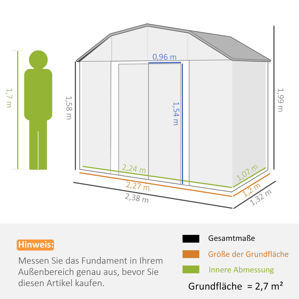 GERÄTEHAUS aus Stahl, 2,7 m² Geräteschuppen mit UV-Schutz, Gartenschrank, Dunkelgrau - Dunkelgrau, Metall (132/198.5/238cm) - Outsunny