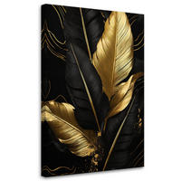 WANDBILD schwarze und goldene palmblätter - Goldfarben, Textil (70/100cm) - Feeby