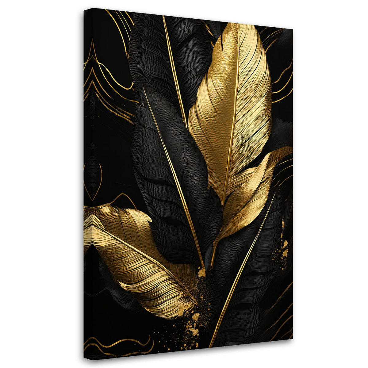 WANDBILD schwarze und goldene palmblätter - Goldfarben, Textil (70/100cm) - Feeby