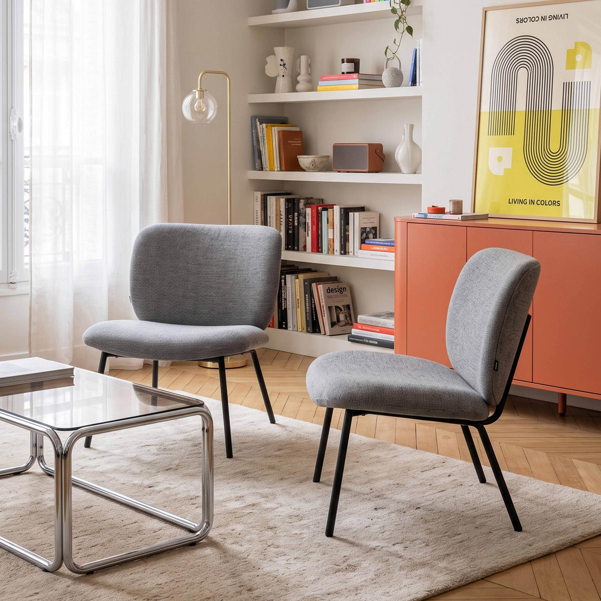 RELAXSESSEL 2-tlg., Grau - Grau, Textil/Metall (73/75/65cm) - Oviala