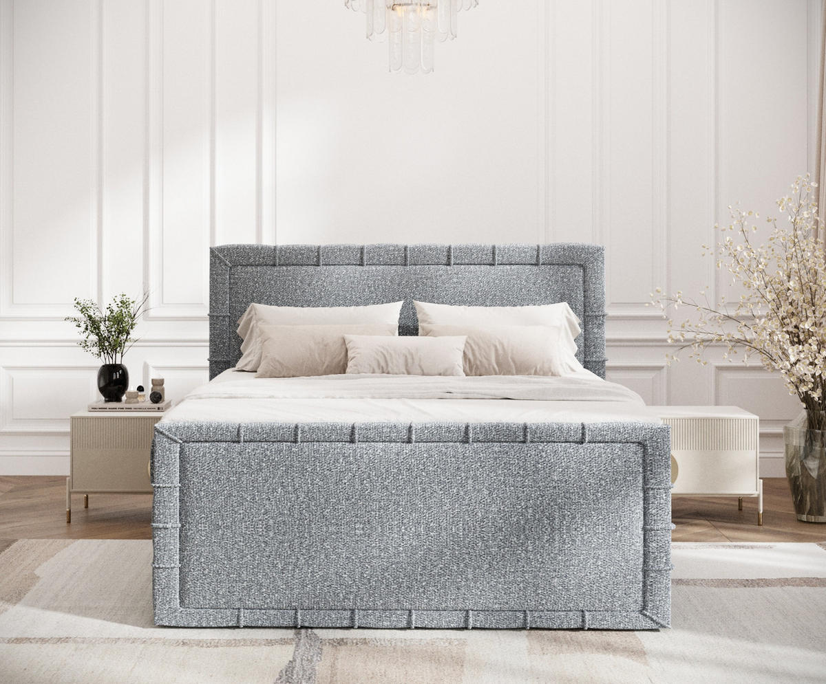 BOXBETT Estelle Grau 180/200 cm im Boucle-Stoff - Schwarz/Grau, Holz/Holzwerkstoff (180/200cm) - Maison de Reve