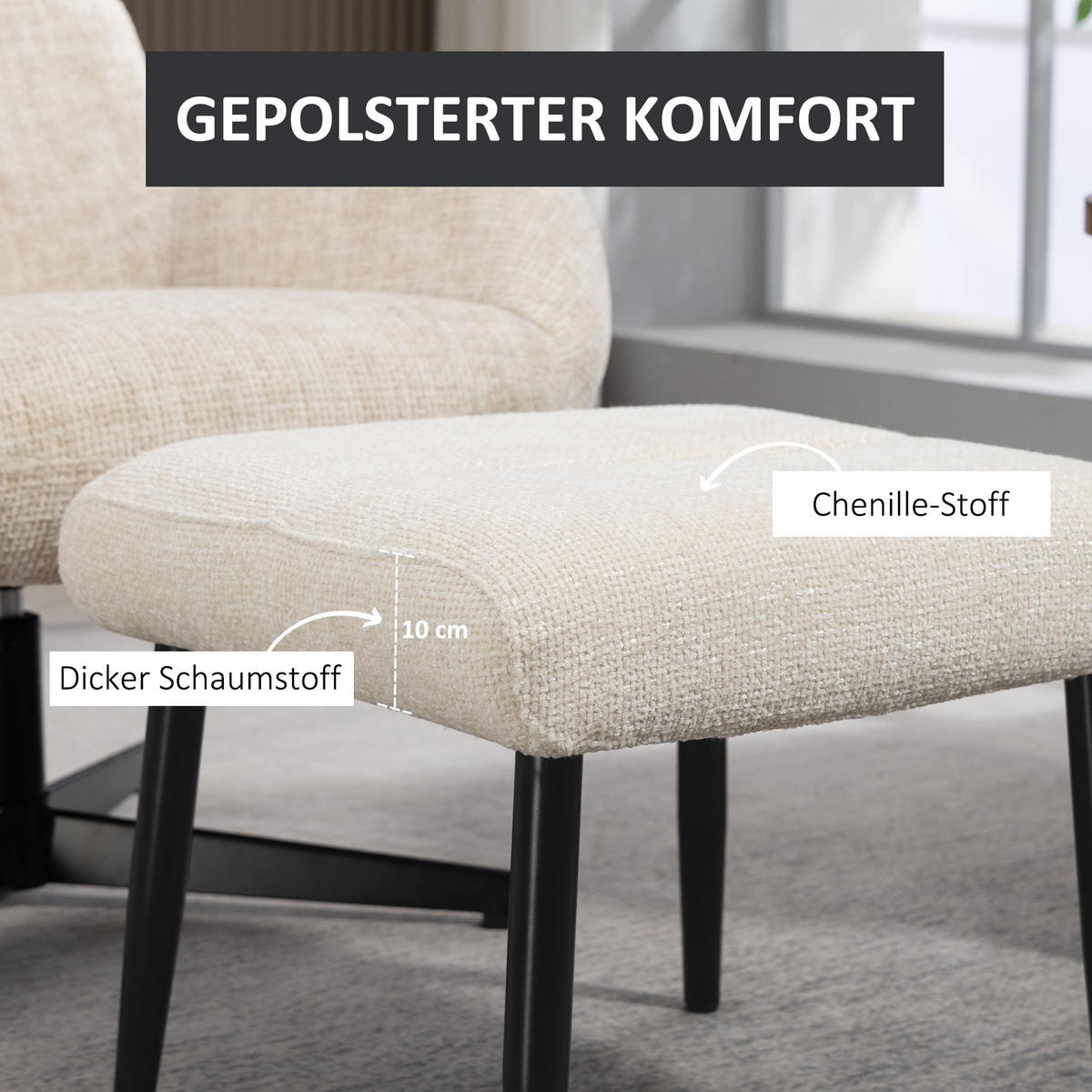 SITZHOCKER mit Stahlbeinen Fußhocker Chenille-Stoff - Creme/Schwarz, Textil/Metall (41/38/45cm) - HOMCOM