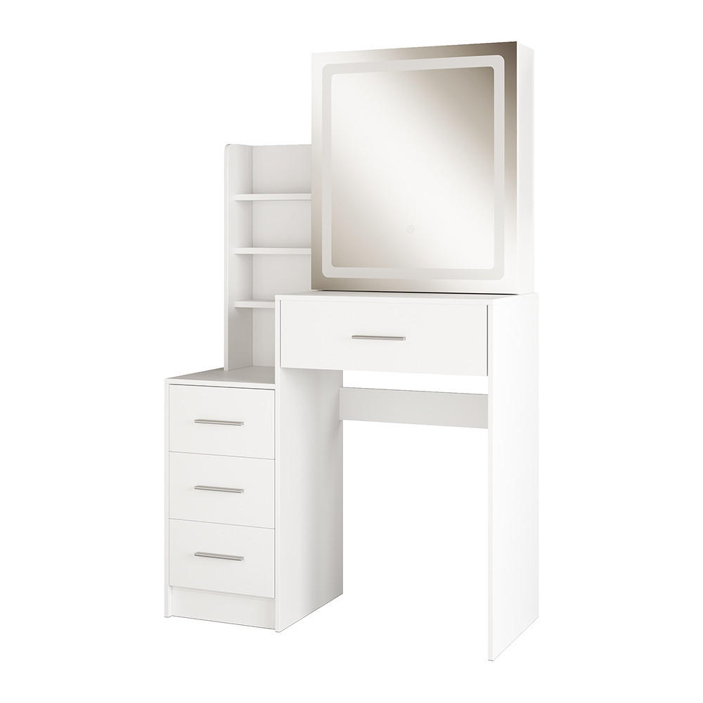 SCHMINKTISCH Lisca Weiß 80 cm mit LED-Spiegel - Weiß, Holzwerkstoff (80/131.6/36cm) - Vicco