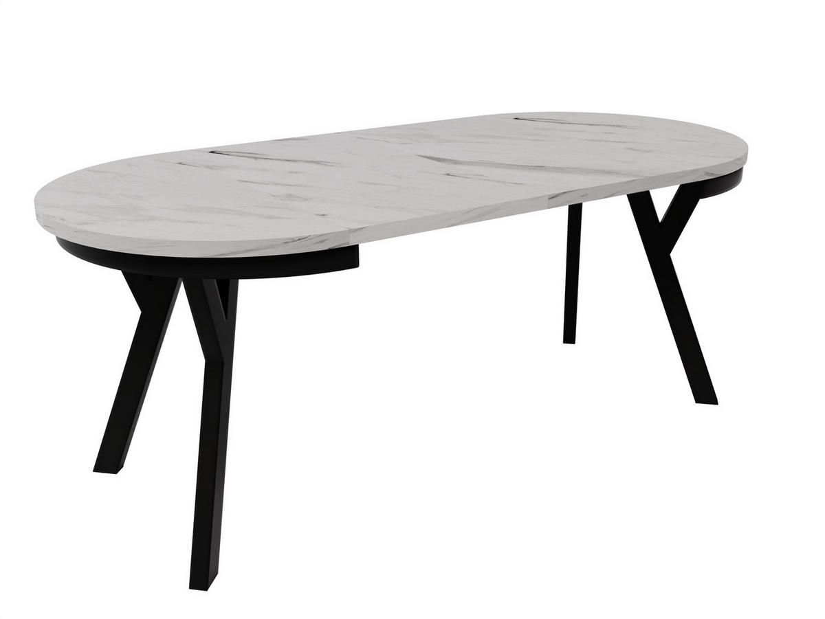 ESSTISCH ARI Rund (90-190 cm Ausziehbar Marmor Bianco Weiß Glamour Metallbeine) - Hellgrau/Schwarz, Holz/Holzwerkstoff (90/90/76cm) - Ravio
