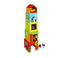 BABYSPIELZEUG Holz-Stapelpyramide TKF053 bunt 10-teilig, 5 Holzbecher, 5 Bauernhoftiere, ab 12 Monaten, Motorik - Multicolor, Holz (13/13cm) - Tooky Toy