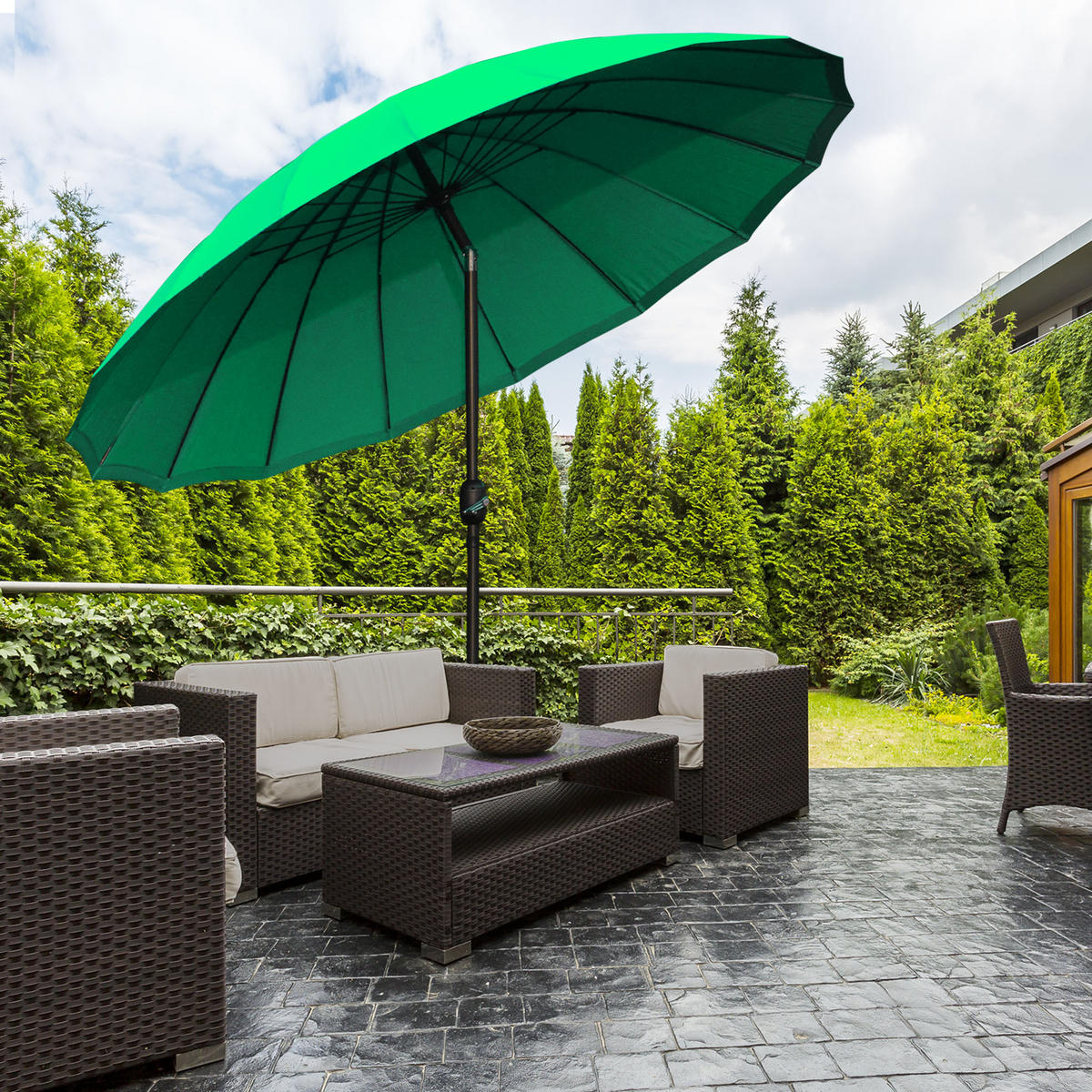 SONNENSCHIRM DE-11406 neigbar, mit Kurbel, 18 Streben Grün - Grün, Metall (255/255cm) - ComfortXL